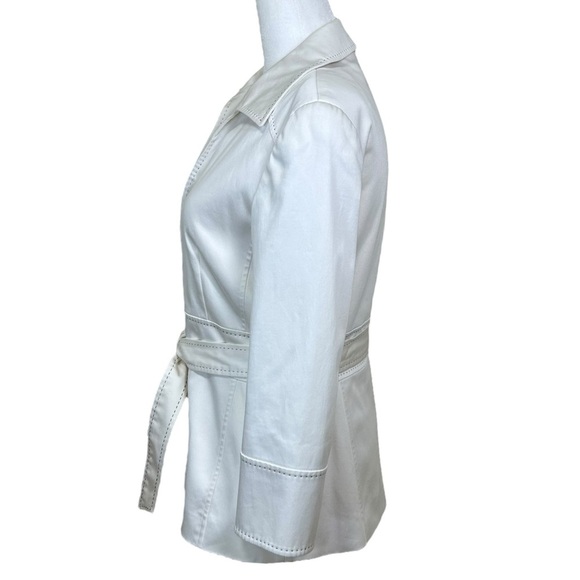 Lafayette 148 - Women’s Belted Blazer Jacket, 3/4 Sleeve, Zip-Up - White, Size 2 - Picture 6 of 17
